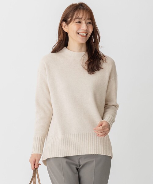ニット 「洗える」ウールカシミヤブレンド オフネックプルオーバーニット レディース