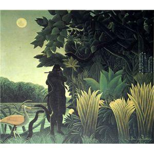 世界の名画シリーズ、プリハード複製画 アンリ・ルソー作 「蛇使いの女」（額縁付）〔代引不可〕送料込み