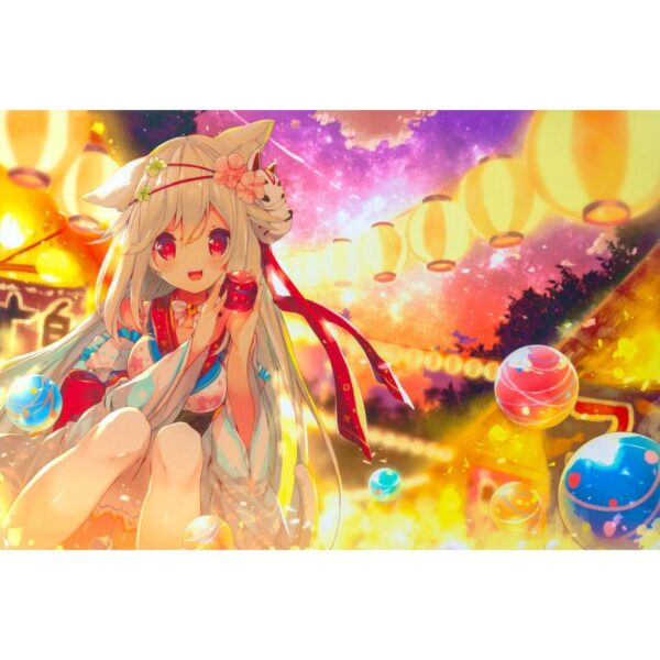 p19『夏のお祭り』ミックスドメディア 版画 本人 鉛筆 サイン25部限定 アールビバン保証書付