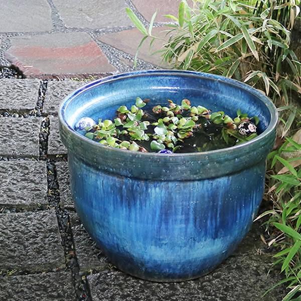 信焼 睡蓮鉢 メダカ鉢 おしゃれ めだか鉢 陶器 水鉢 ビオトープ 金魚鉢 信焼き スイレン鉢 ハス鉢 20号青窯変天水型水鉢 su-0229